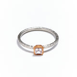 Pinched Platinum and Gold Ascher Cut Diamond Ring