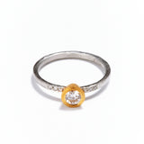 Platinum and Gold Diamond Ring with Shoulder Gems