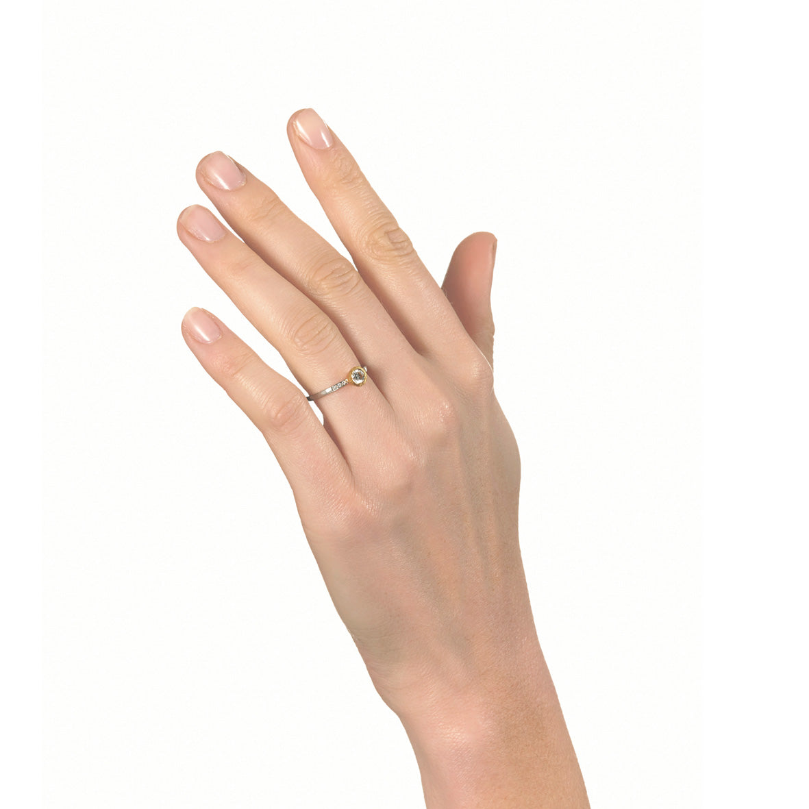 Platinum and Gold Diamond Ring with Shoulder Gems