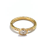Pinched Yellow Gold Oval Diamond Ring with Shoulder Diamonds