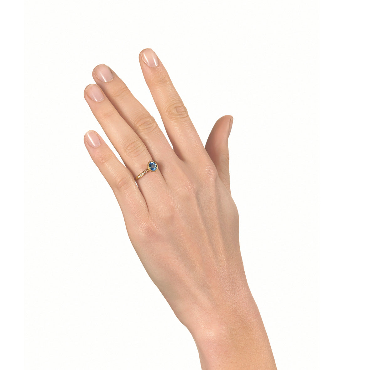 Gold Sapphire Ring with Shoulder Diamonds