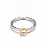Pinched Platinum and Gold Cushion Cut Diamond Ring