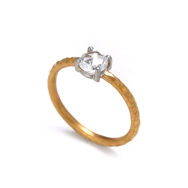 Pinched Gold and Platinum Claw Set Diamond Ring