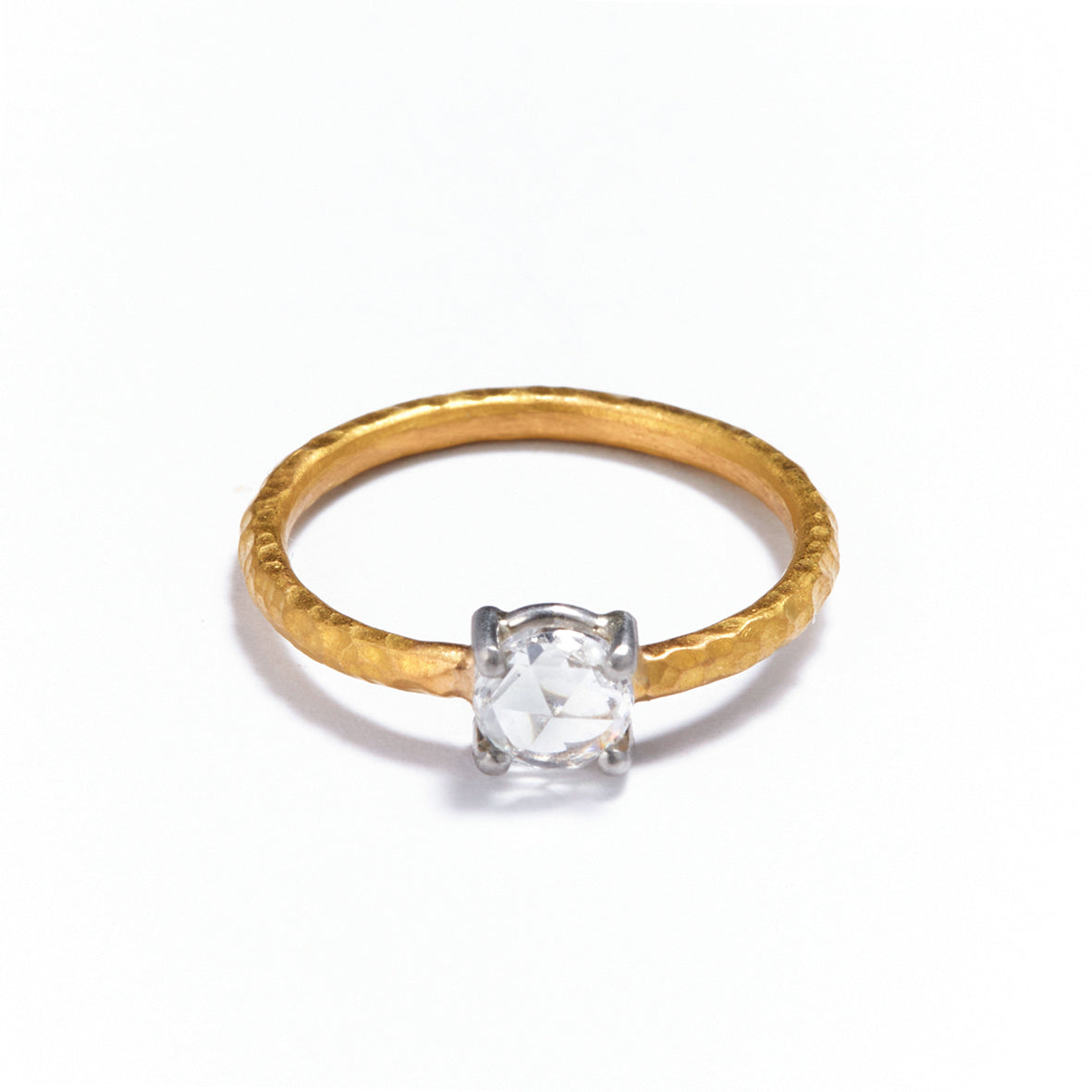 Pinched Gold and Platinum Claw Set Diamond Ring