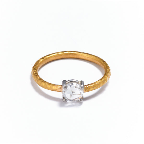 Pinched Gold and Platinum Claw Set Diamond Ring