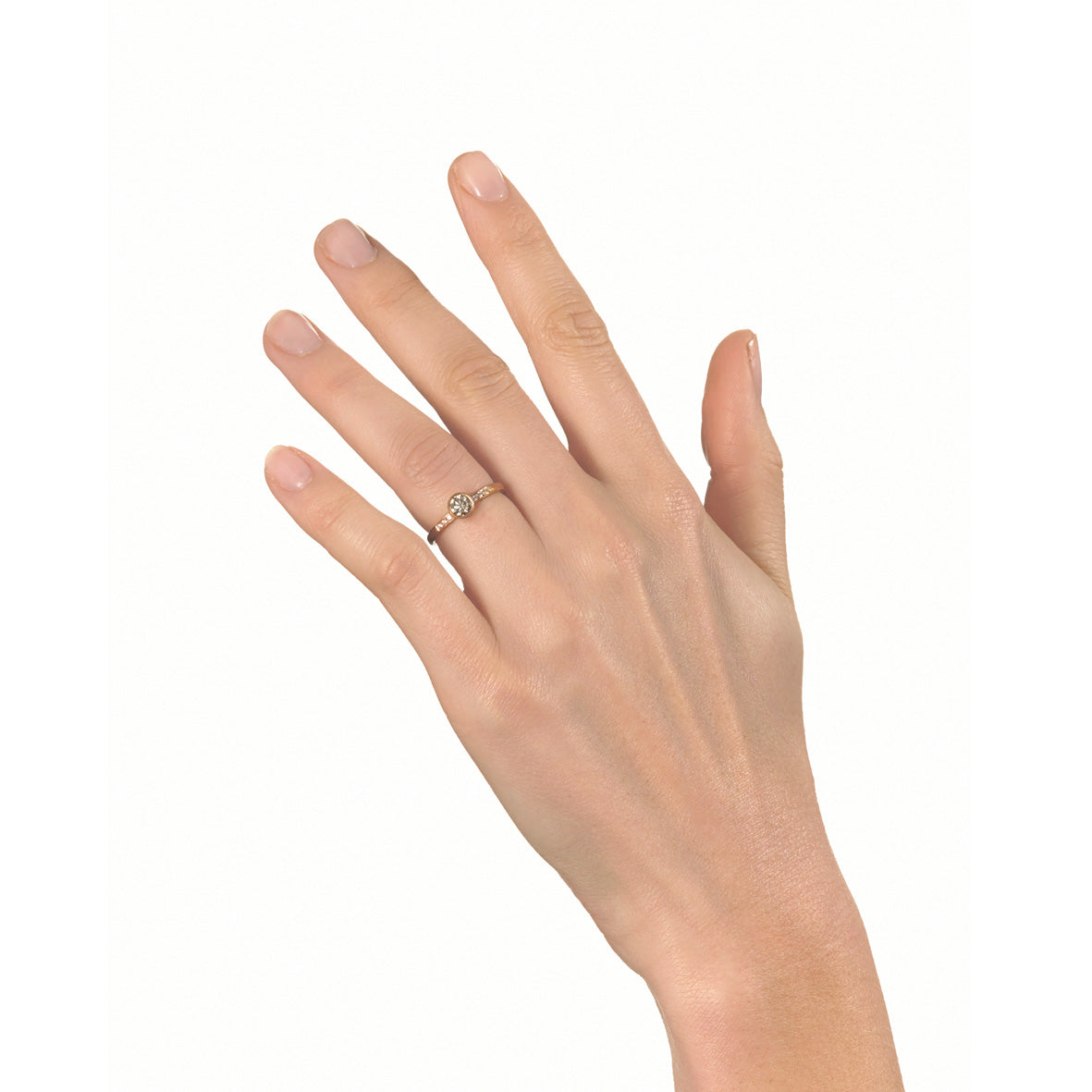 Rose Gold Cognac Diamond Ring with Shoulder Diamonds