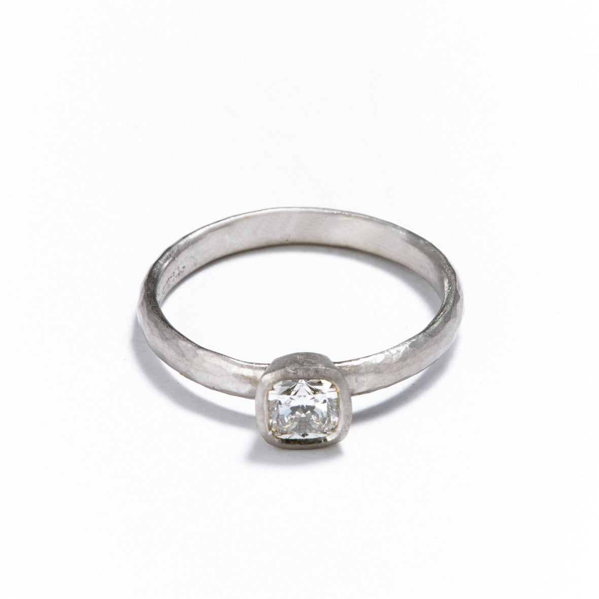 D Shaped Platinum Cushion Cut Diamond Ring
