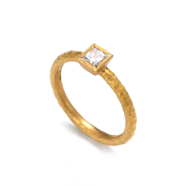 Pinched Gold Princess Cut Diamond Ring
