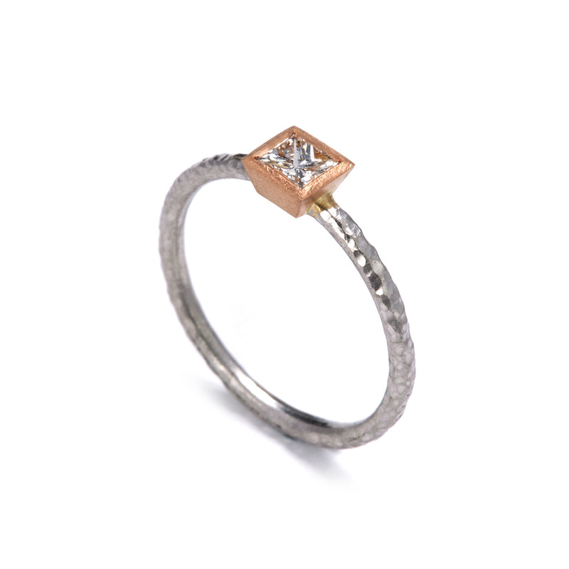 Pinched Platinum Rose Gold Princess Cut Diamond Ring