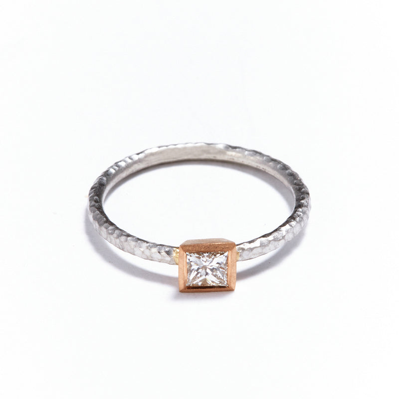 Pinched Platinum Rose Gold Princess Cut Diamond Ring