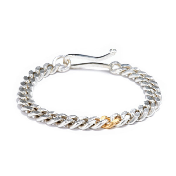 Silver Curb Bracelet with Gold Link