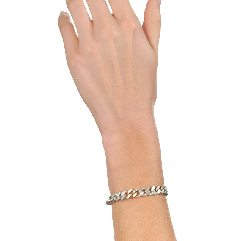Silver Curb Bracelet with Gold Link