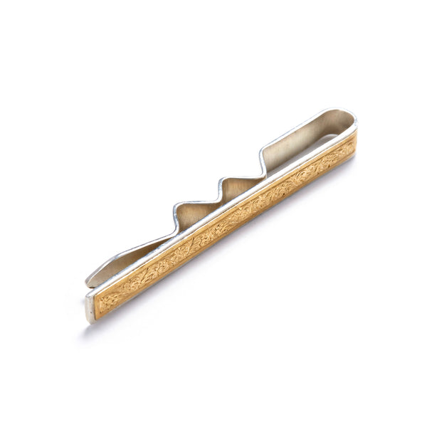 Silver and Gold Hand Engraved Tie Pin