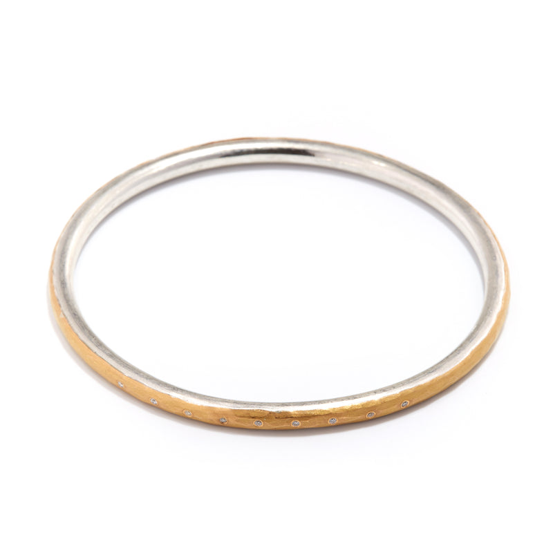 4mm Silver and Gold with 9 Diamonds Bangle
