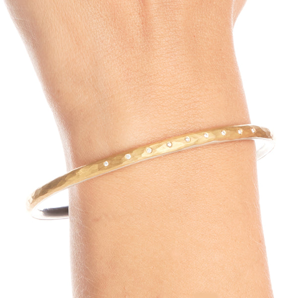 4mm Silver and Gold with 9 Diamonds Bangle