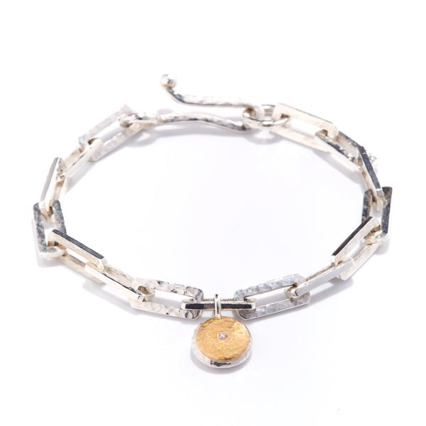 SIlver Rectangular Link Bracelet with Charm