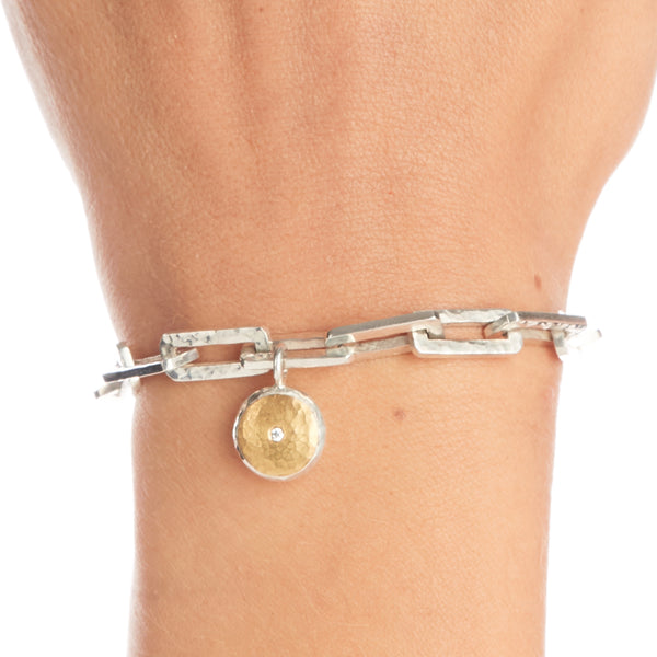 SIlver Rectangular Link Bracelet with Charm