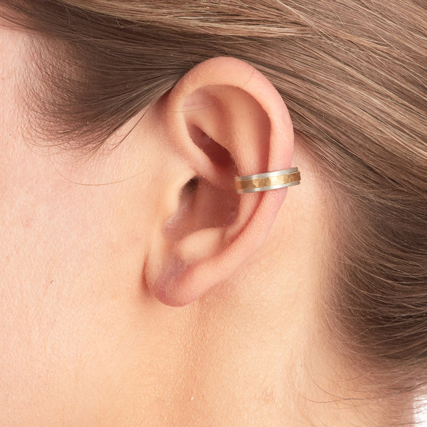 Silver Ear Cuff with Gold Band