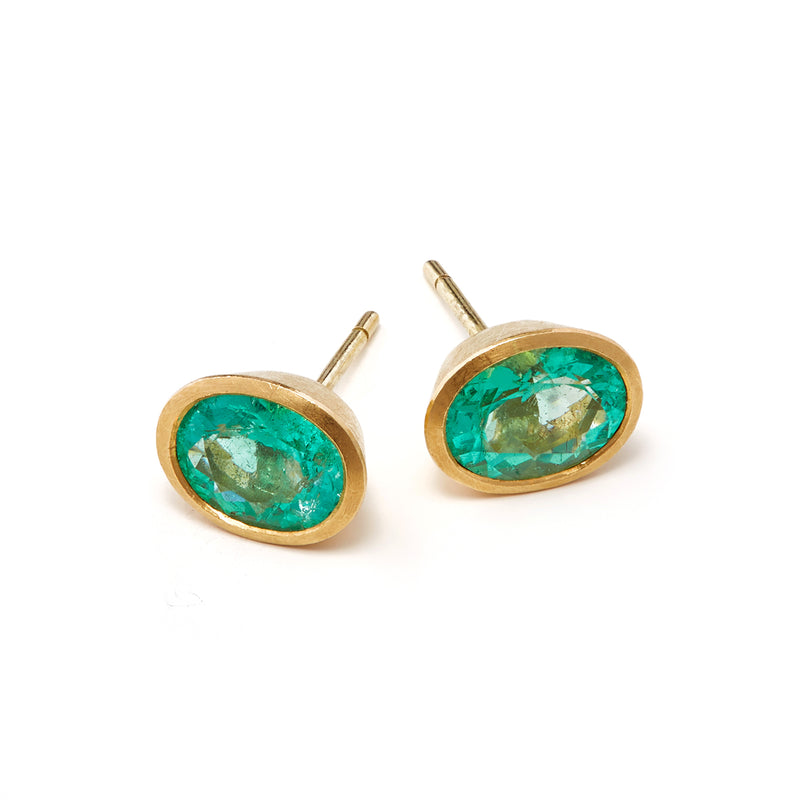 Gold Oval Emerald Earrings