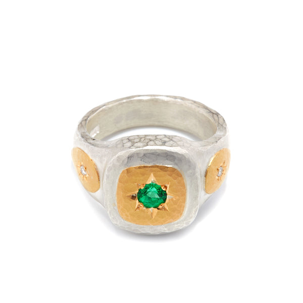 Silver and Gold Star Set Signet Ring
