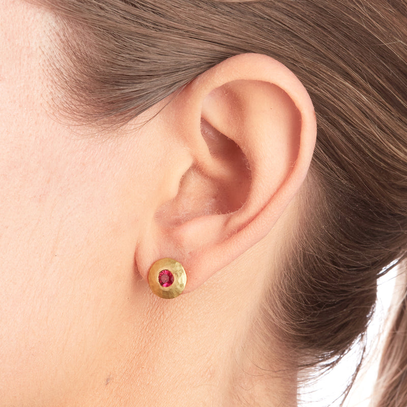 Gold Disc Ruby Earrings