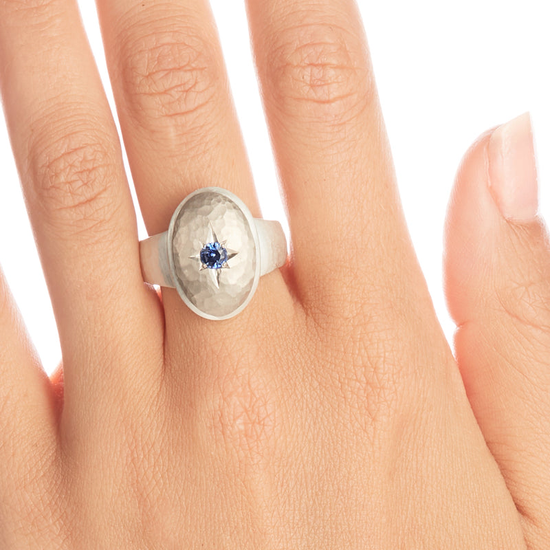 Silver and White Gold Oval Signet Ring