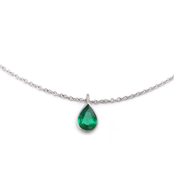 Platinum Pear Shaped Emerald Necklace