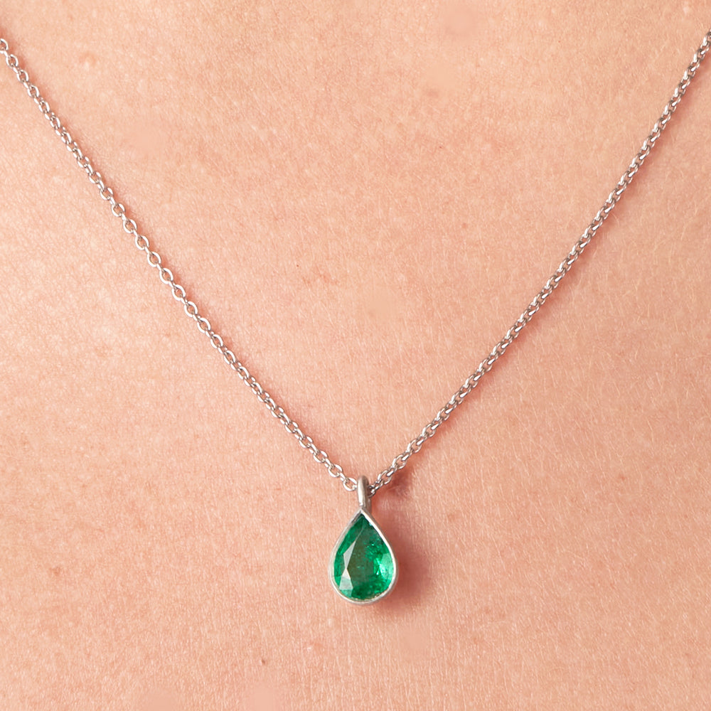 Bezel Pear Shaped Emerald Pendant Bezel Set Pear-Cut Emerald