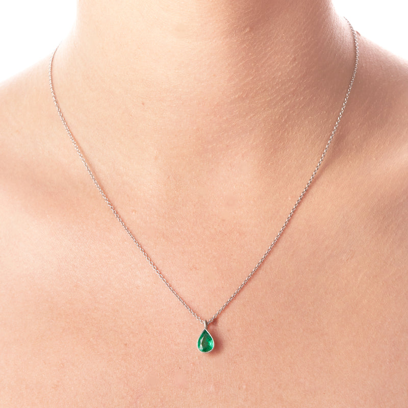 Platinum Pear Shaped Emerald Necklace
