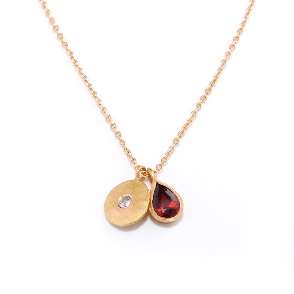 Diamond and Spinel Gold Disc Necklace
