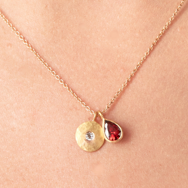 Diamond and Spinel Gold Disc Necklace