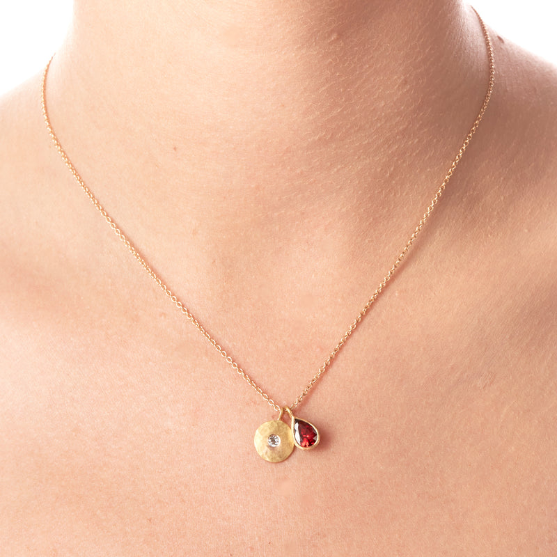 Diamond and Spinel Gold Disc Necklace