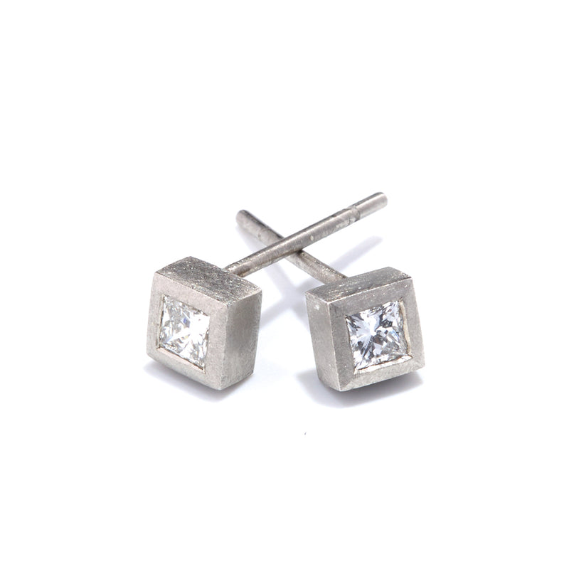 Platinum Princess Cut Diamond Earrings