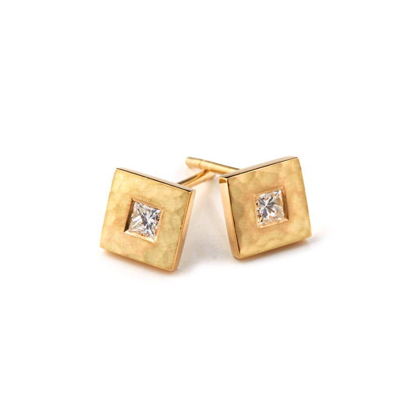 Gold Cube Diamond Earrings