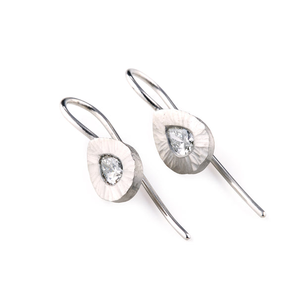 Platinum Pear Shaped Diamond Hook Earrings