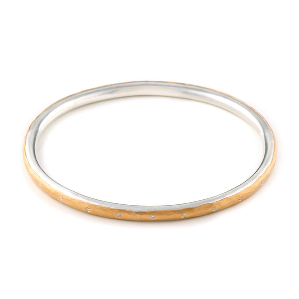 4mm Silver and Gold with 23 Diamonds Bangle