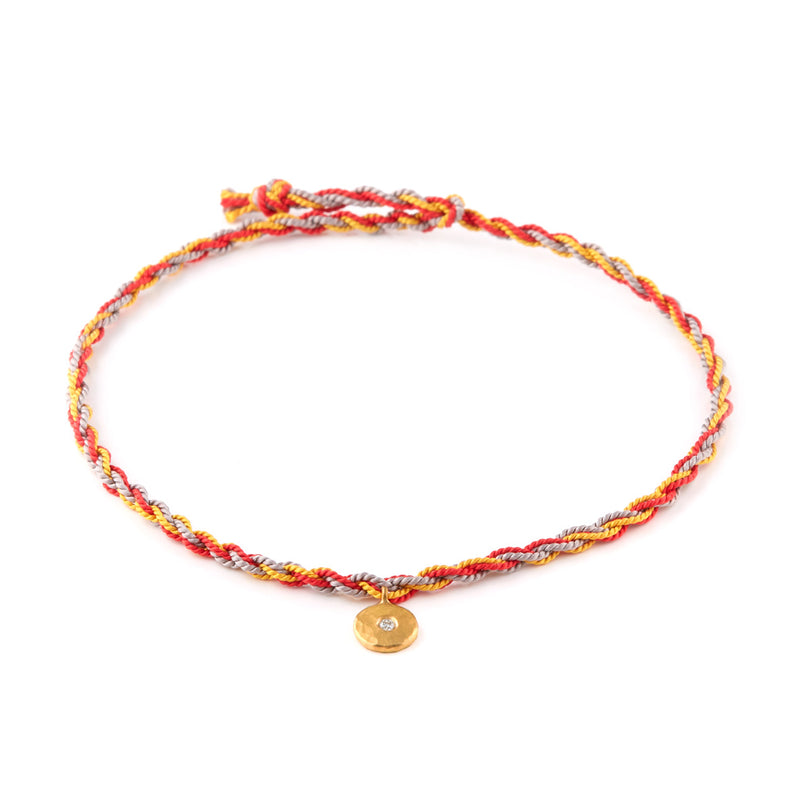 Silk Woven Bracelet with Gold Disc