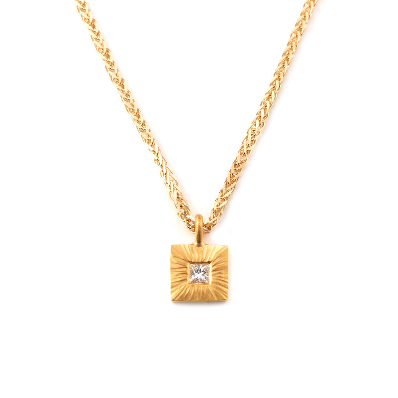 Woven Chain with Square Disc Necklace