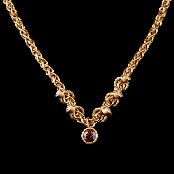 Woven Chain Cognac Diamond Necklace