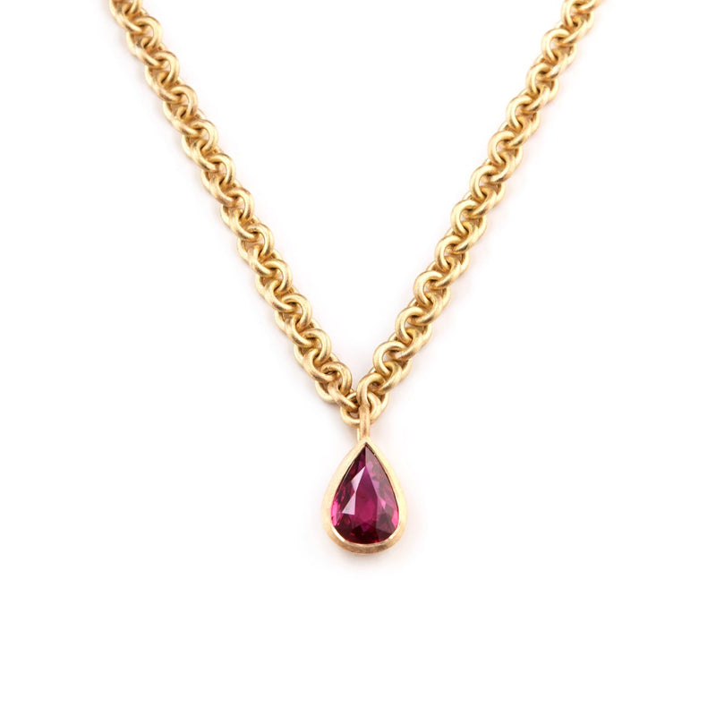 Gold Pear Shaped Ruby Necklace