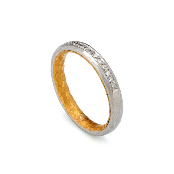 Mixed Platinum and Gold Channel set Diamond Ring