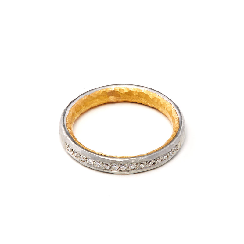 Mixed Platinum and Gold Channel set Diamond Ring