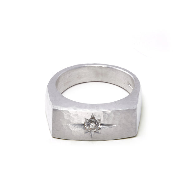 Silver Grey Diamond Signet Ring