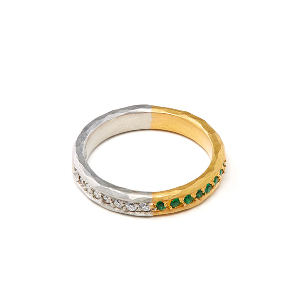 3.5mm Half and Half Channel Set Emeralds and Diamonds Ring
