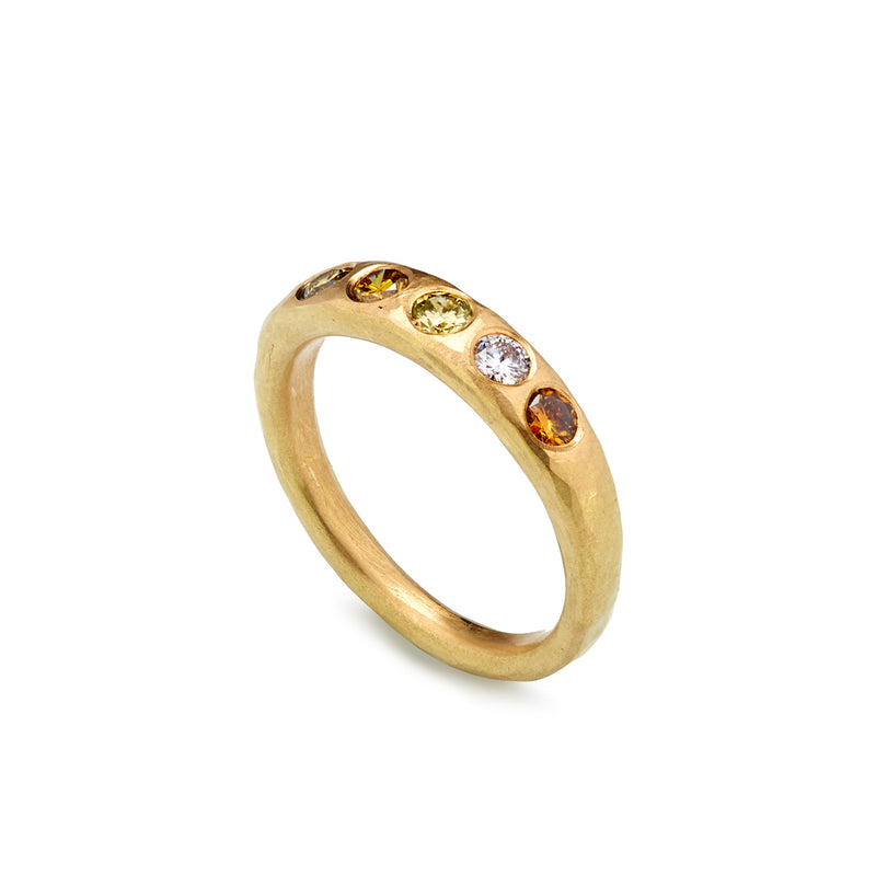 Gold Tapered Natural Coloured Diamonds Ring