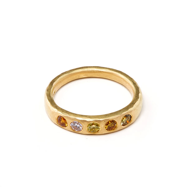 Gold Tapered Natural Coloured Diamonds Ring