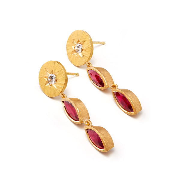 Gold Marquise Ruby Earrings