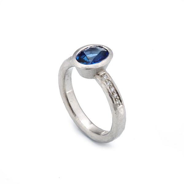 Platinum Oval Sapphire and Diamond Ring