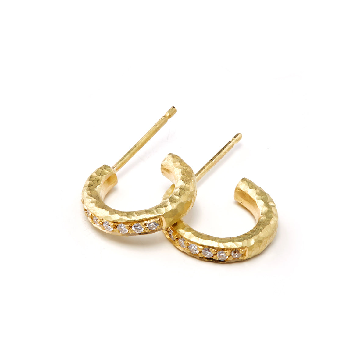 Pinched Gold Hoop Diamond Earrings