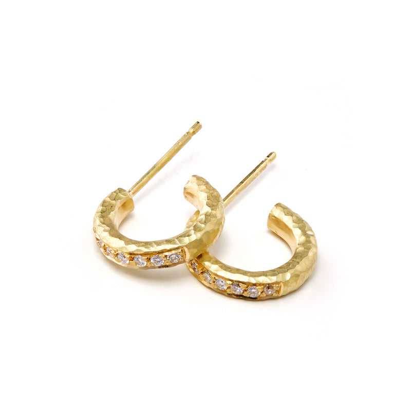 Pinched Gold Hoop Diamond Earrings